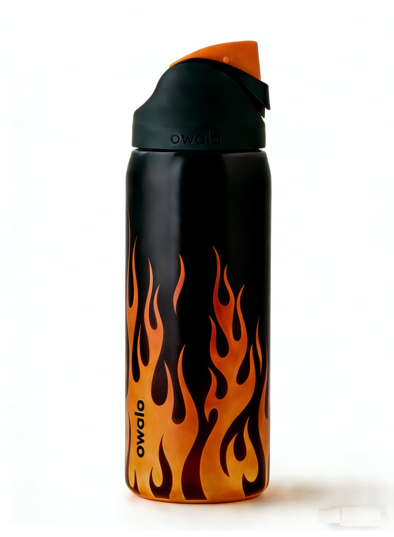 Owala Flame Pattern Insulated Water Bottle - Leakproof One-Click Stainless Steel Thermos for Sports & Daily Use